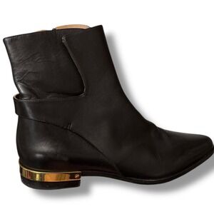 Chloé Marcie black leather chelsea boot gold metal Italian 36.5 Sz 6 Authentic